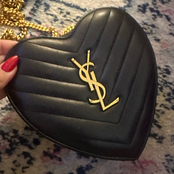 Yves Saint Laurent Handbags - Saint Laurent YSL Heart Bag in Black with Gold Chain - Small Size
